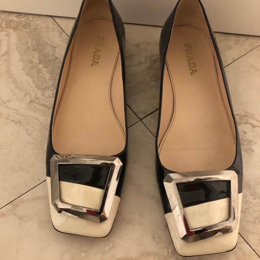 Prada Leather Black and White Ballerina Flat